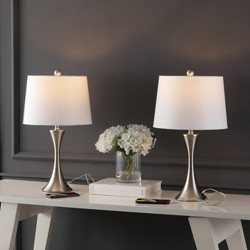 Bennett 22.75" Modern Glam Iron Hourglass LED Table Lamp with USB Charging Port - JONATHAN Y